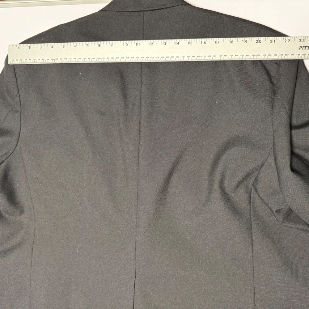 Stafford Mens‎ 52R Black Blazer Worsted Wool Blend Jacket Silver Two-Button
